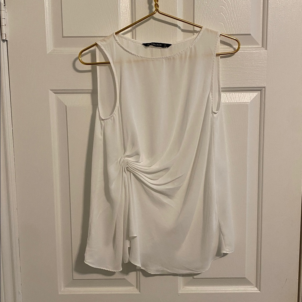 Zara Basics White Sleeveless Side Drape Top Size S